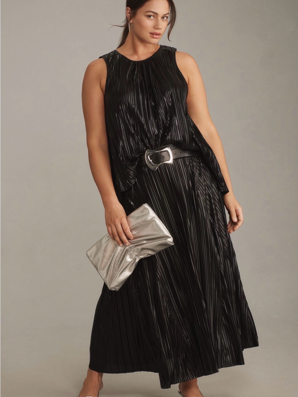 Anthropologie Black Pleated Women's Skirt & Tank (1X/2X)